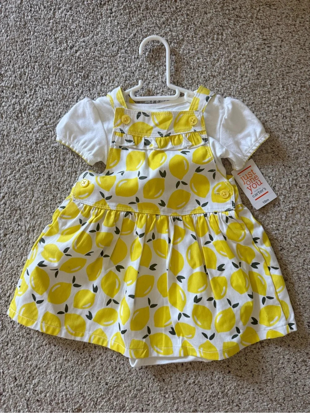 Carter's Yellow Lemon Print Pinafore Dress with White Tee